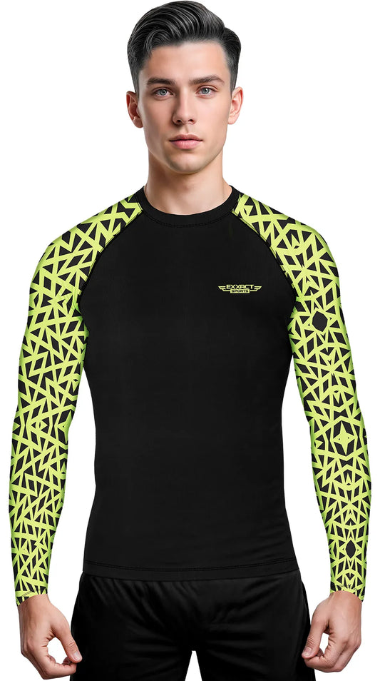 Men's Neon Green Texture BJJ Rash Guard Long Sleeve
