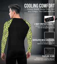 Men's Neon Green Texture BJJ Rash Guard Long Sleeve