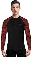 Men's Red Texture BJJ Rash Guard Long Sleeve