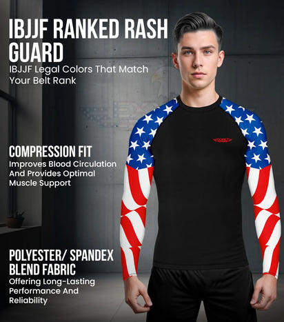 Men's Usa Flag BJJ Rash Guard Long Sleeve