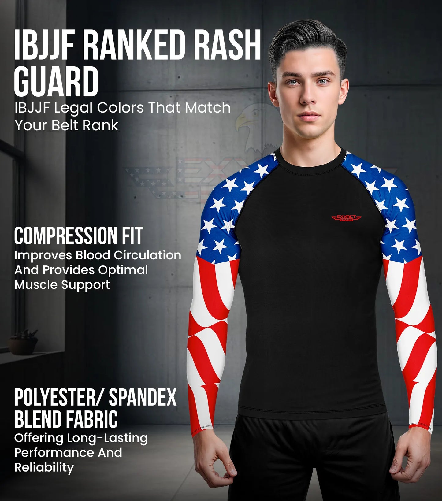 Men's Usa Flag BJJ Rash Guard Long Sleeve