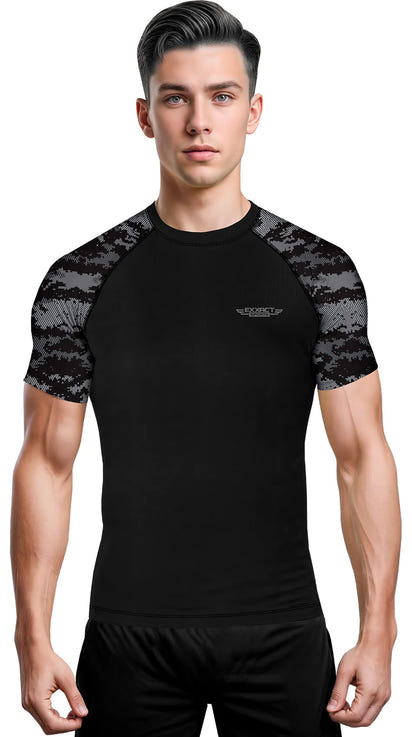 Men's Black Camo BJJ Rash Guard Short Sleeve