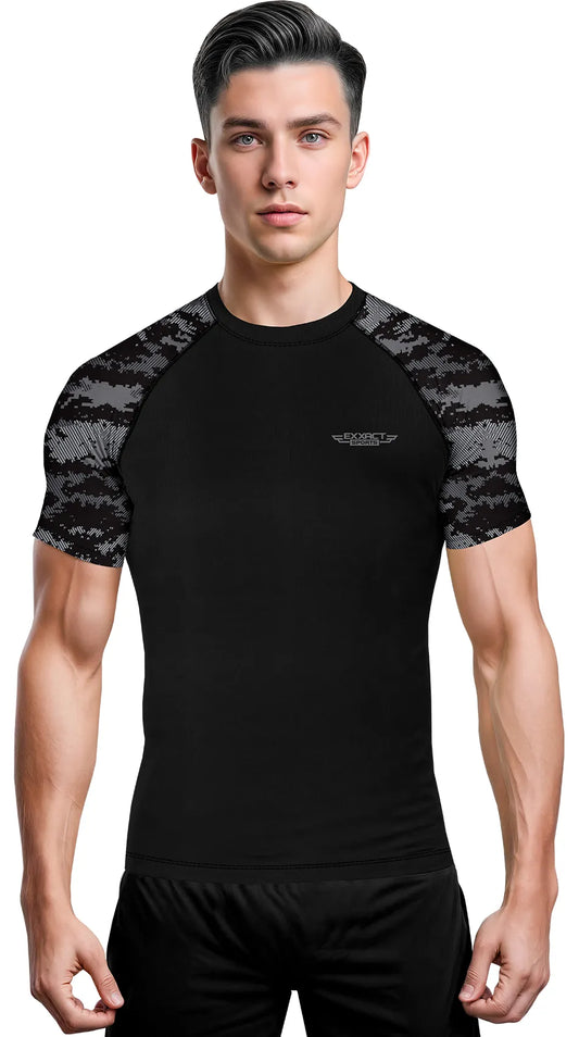 Men's Black Camo BJJ Rash Guard Short Sleeve