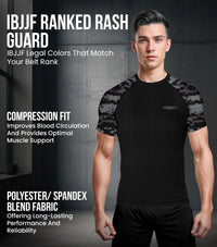 Men's Black Camo BJJ Rash Guard Short Sleeve