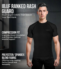 Men's Black BJJ Rash Guard Short Sleeve