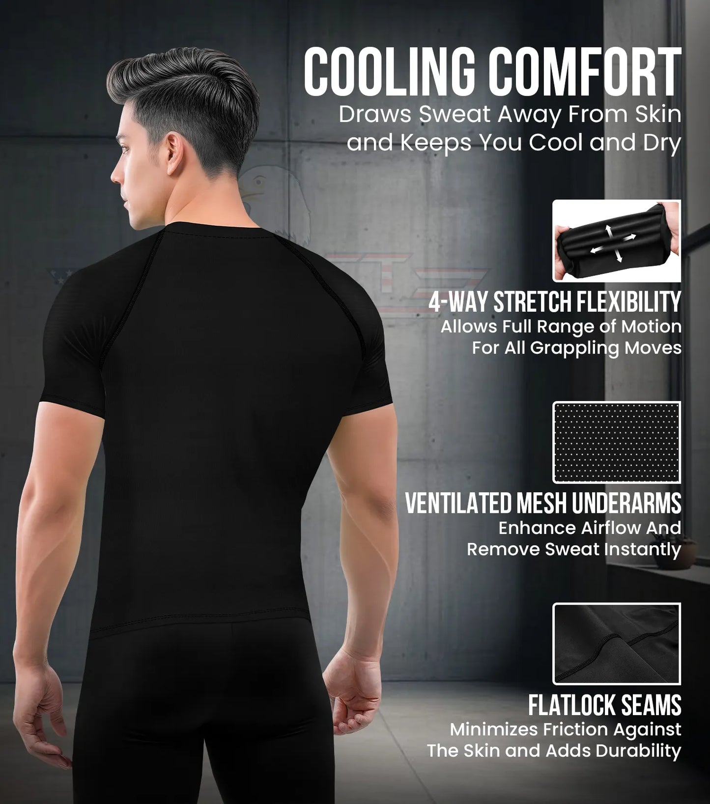Men's Black BJJ Rash Guard Short Sleeve