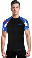 Men's Blue Texture BJJ Rash Guard Short Sleeve
