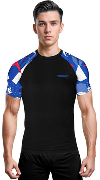 Men's Blue Texture BJJ Rash Guard Short Sleeve