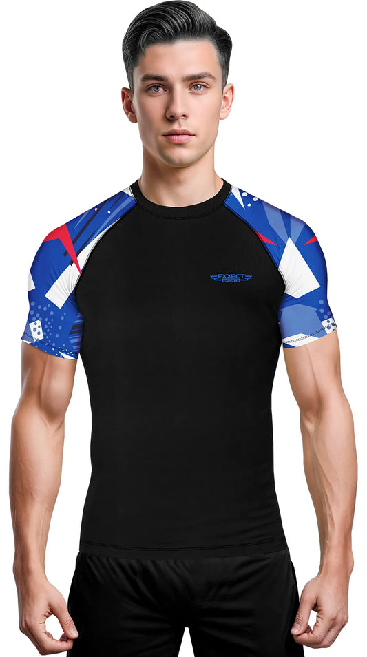 Men's Blue Texture BJJ Rash Guard Short Sleeve