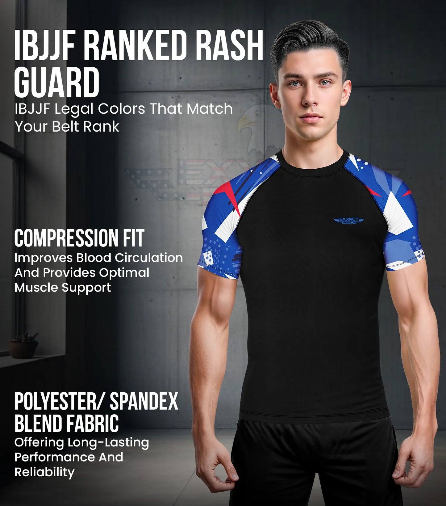 Men's Blue Texture BJJ Rash Guard Short Sleeve