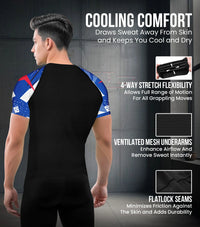 Men's Blue Texture BJJ Rash Guard Short Sleeve