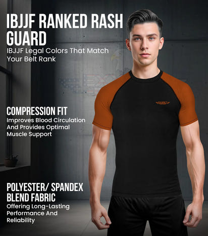Men's Brown BJJ Rash Guard Short Sleeve