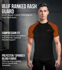 Men's Brown BJJ Rash Guard Short Sleeve