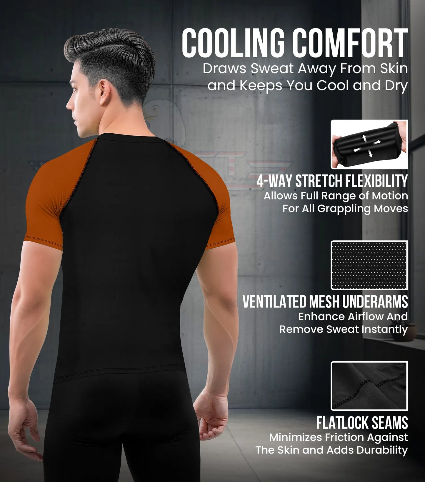 Men's Brown BJJ Rash Guard Short Sleeve