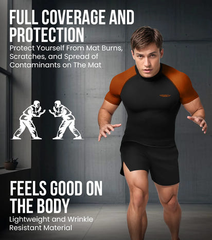 Men's Brown BJJ Rash Guard Short Sleeve