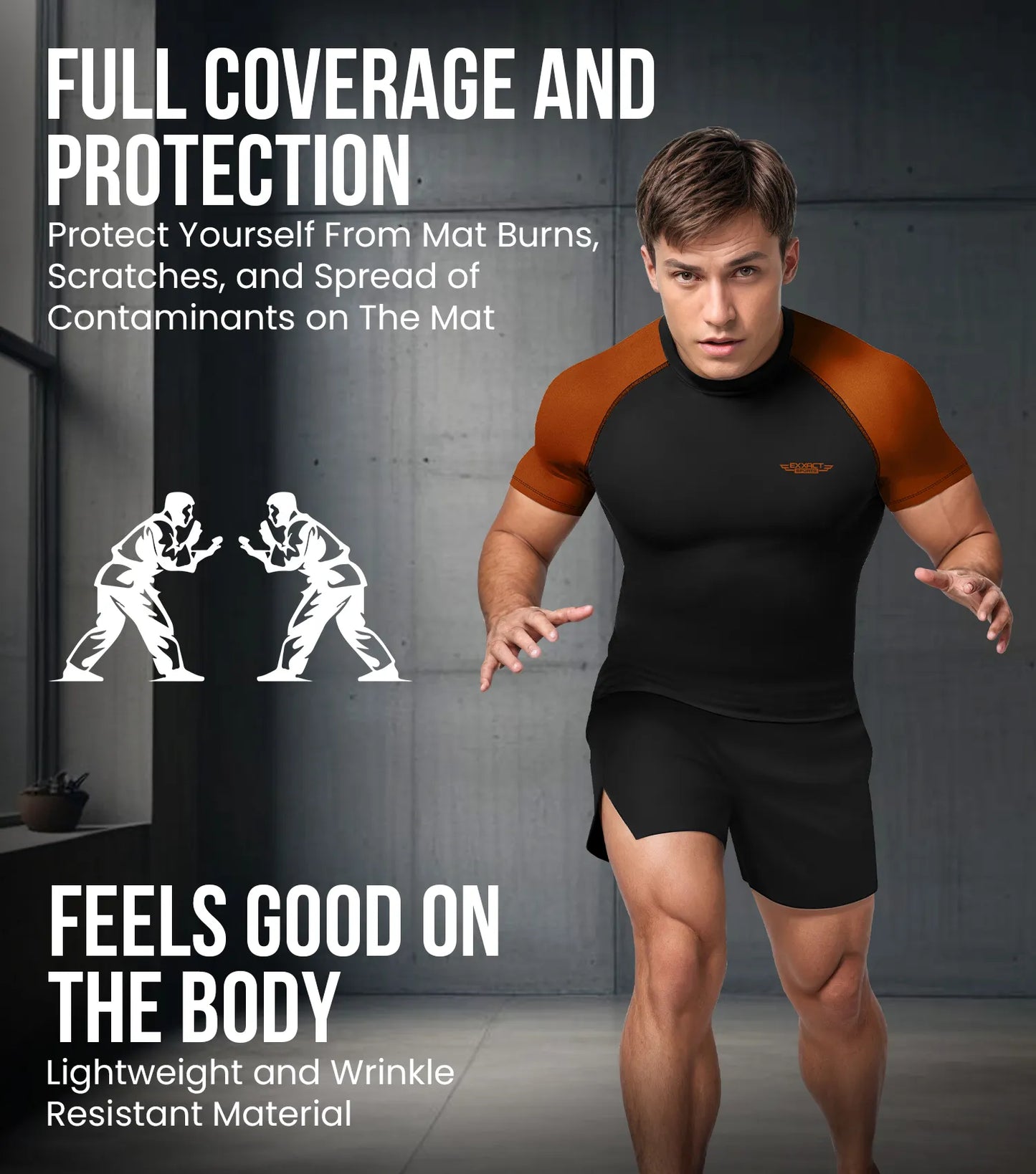 Men's Brown BJJ Rash Guard Short Sleeve