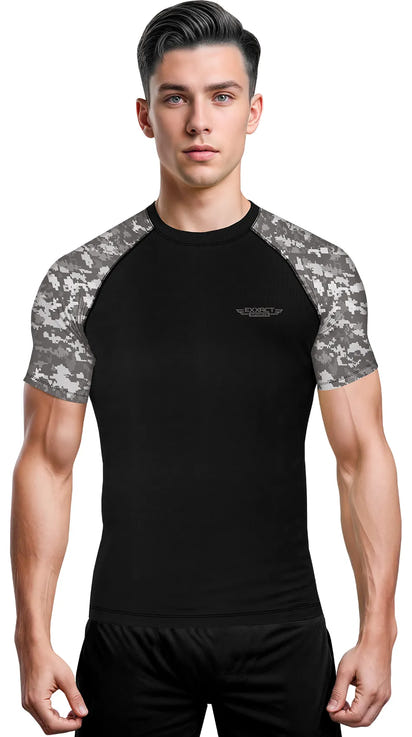 Men's Gray Camo BJJ Rash Guard Short Sleeve