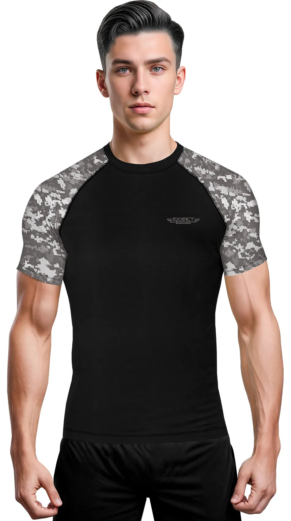 Men's Gray Camo BJJ Rash Guard Short Sleeve