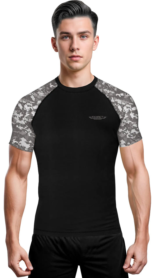Men's Gray Camo BJJ Rash Guard Short Sleeve