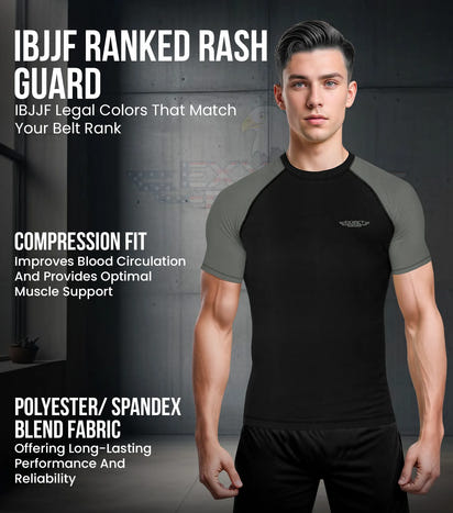 Men's Gray BJJ Rash Guard Short Sleeve