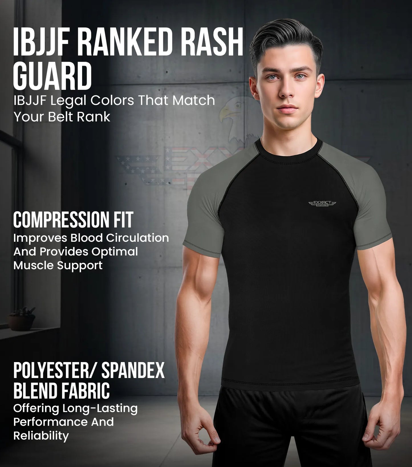 Men's Gray BJJ Rash Guard Short Sleeve