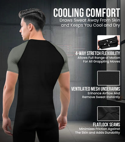 Men's Gray BJJ Rash Guard Short Sleeve