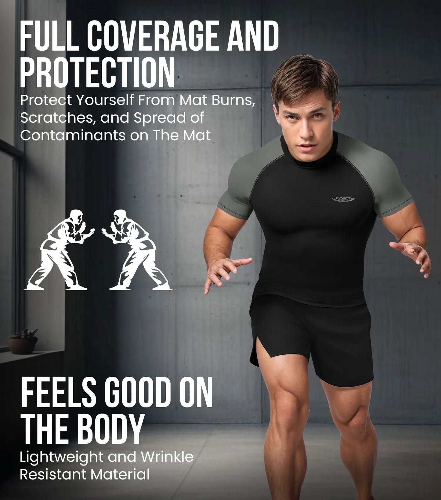 Men's Gray BJJ Rash Guard Short Sleeve