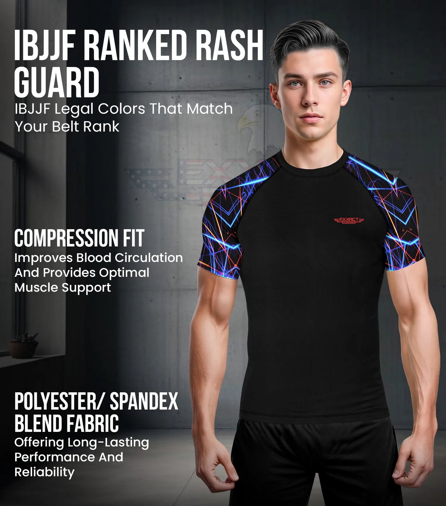 Men's Lazer BJJ Rash Guard Short Sleeve