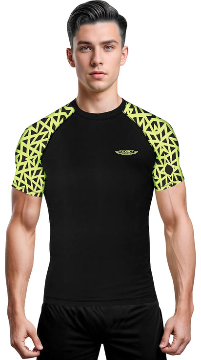 Men's Neon Green Texture BJJ Rash Guard Short Sleeve