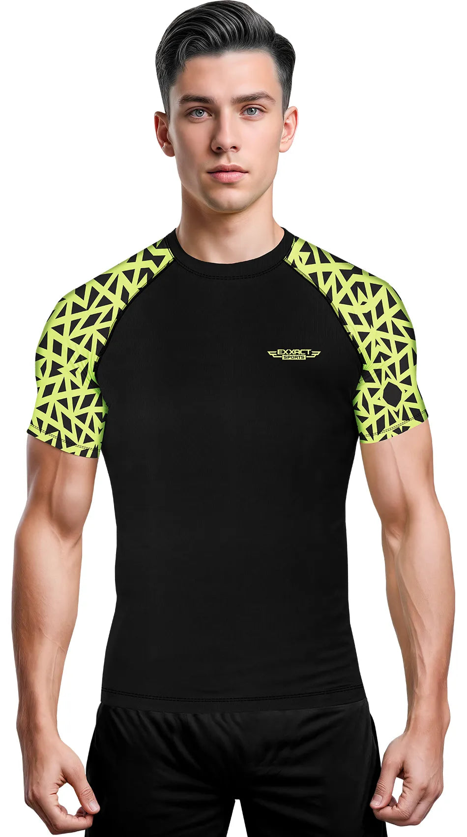 Men's Neon Green Texture BJJ Rash Guard Short Sleeve
