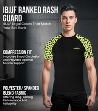Men's Neon Green Texture BJJ Rash Guard Short Sleeve