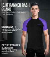 Men's Purple BJJ Rash Guard Short Sleeve