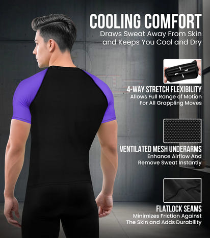 Men's Purple BJJ Rash Guard Short Sleeve
