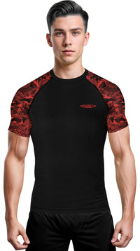 Men's Red Texture BJJ Rash Guard Short Sleeve