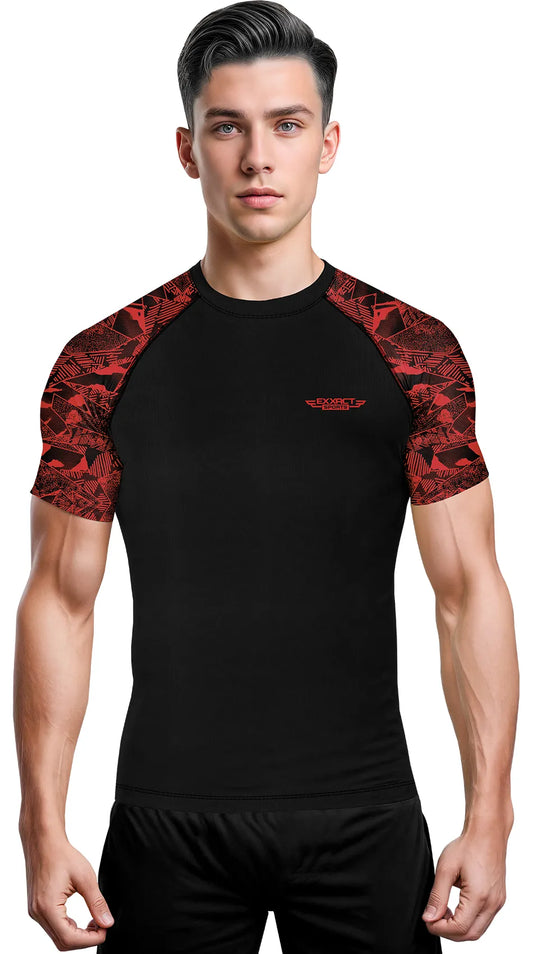 Men's Red Texture BJJ Rash Guard Short Sleeve