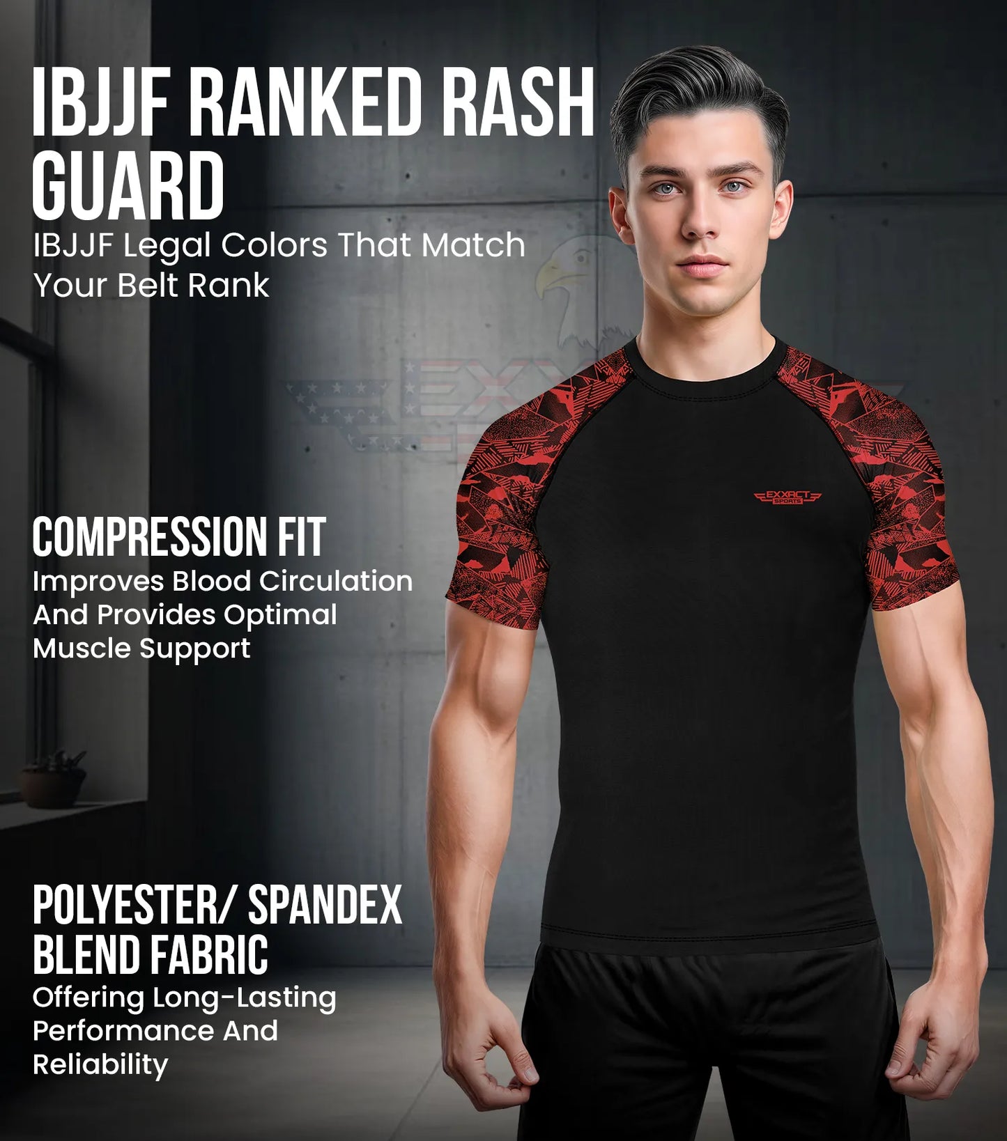 Men's Red Texture BJJ Rash Guard Short Sleeve