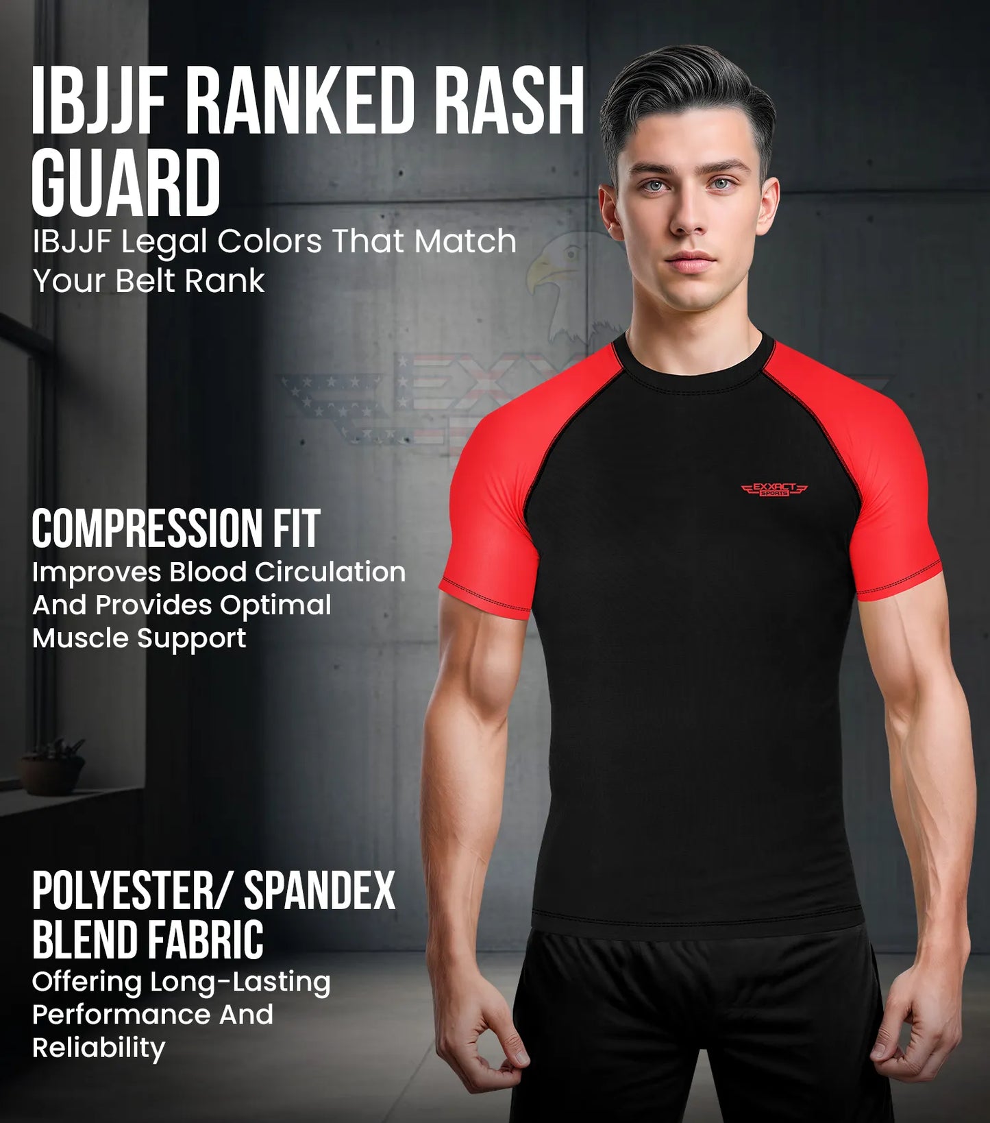 Men's Red BJJ Rash Guard Short Sleeve
