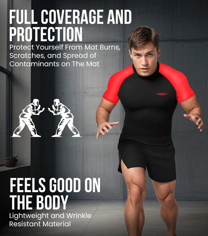 Men's Red BJJ Rash Guard Short Sleeve