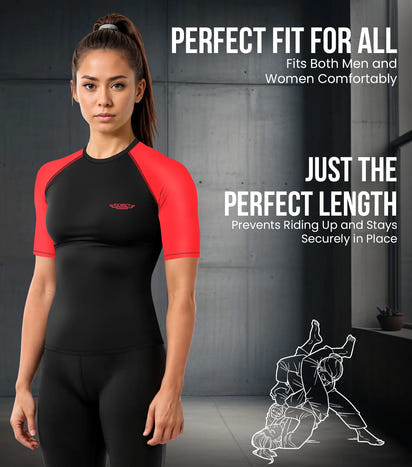 Men's Red BJJ Rash Guard Short Sleeve