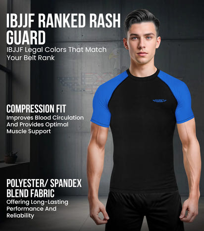 Men's Royal Blue BJJ Rash Guard Short Sleeve