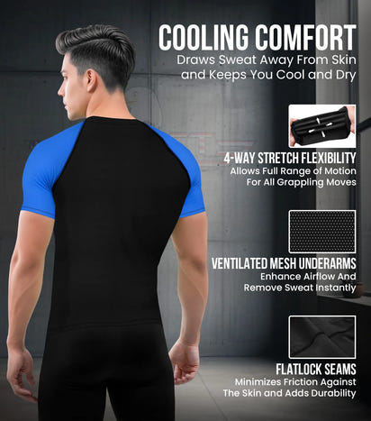 Men's Royal Blue BJJ Rash Guard Short Sleeve