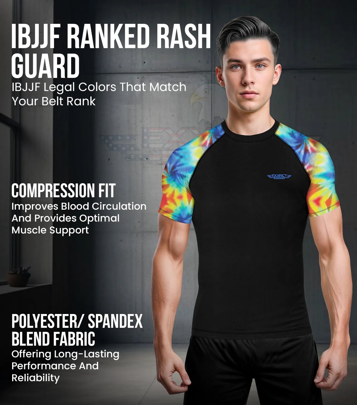 Men's Tie Dye BJJ Rash Guard Short Sleeve