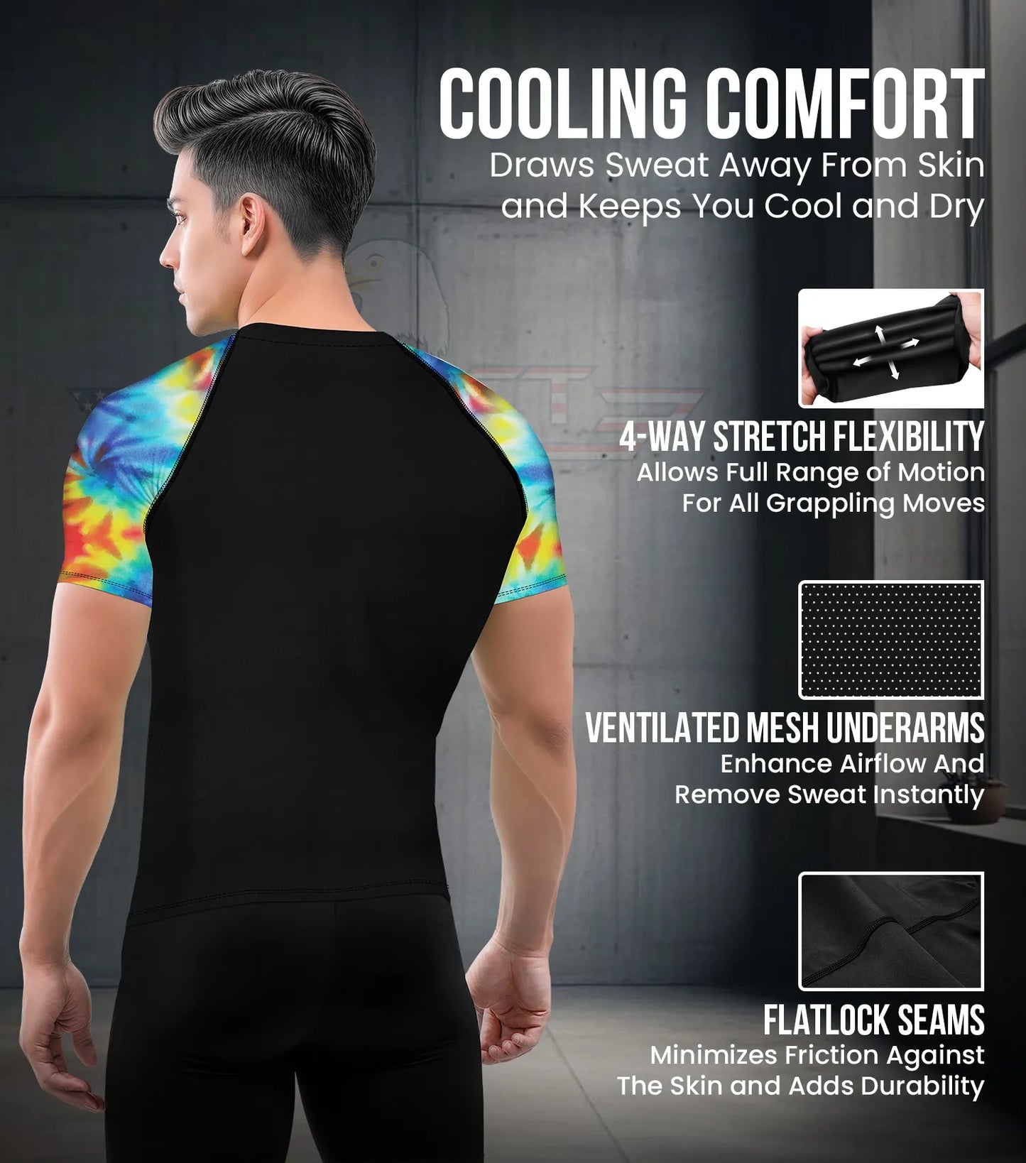 Men's Tie Dye BJJ Rash Guard Short Sleeve