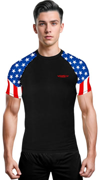 Men's Usa Flag BJJ Rash Guard Short Sleeve