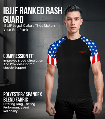Men's Usa Flag BJJ Rash Guard Short Sleeve