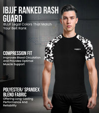 Men's Black & White Camo BJJ Rash Guard Short Sleeve