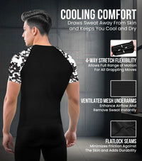 Men's Black & White Camo BJJ Rash Guard Short Sleeve