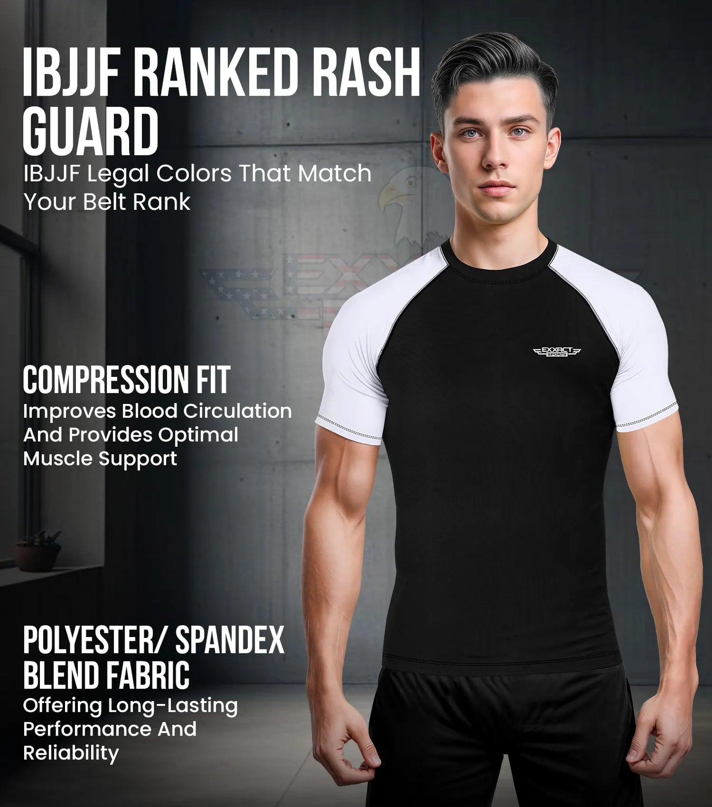 Men's White BJJ Rash Guard Short Sleeve