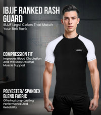 Men's White BJJ Rash Guard Short Sleeve
