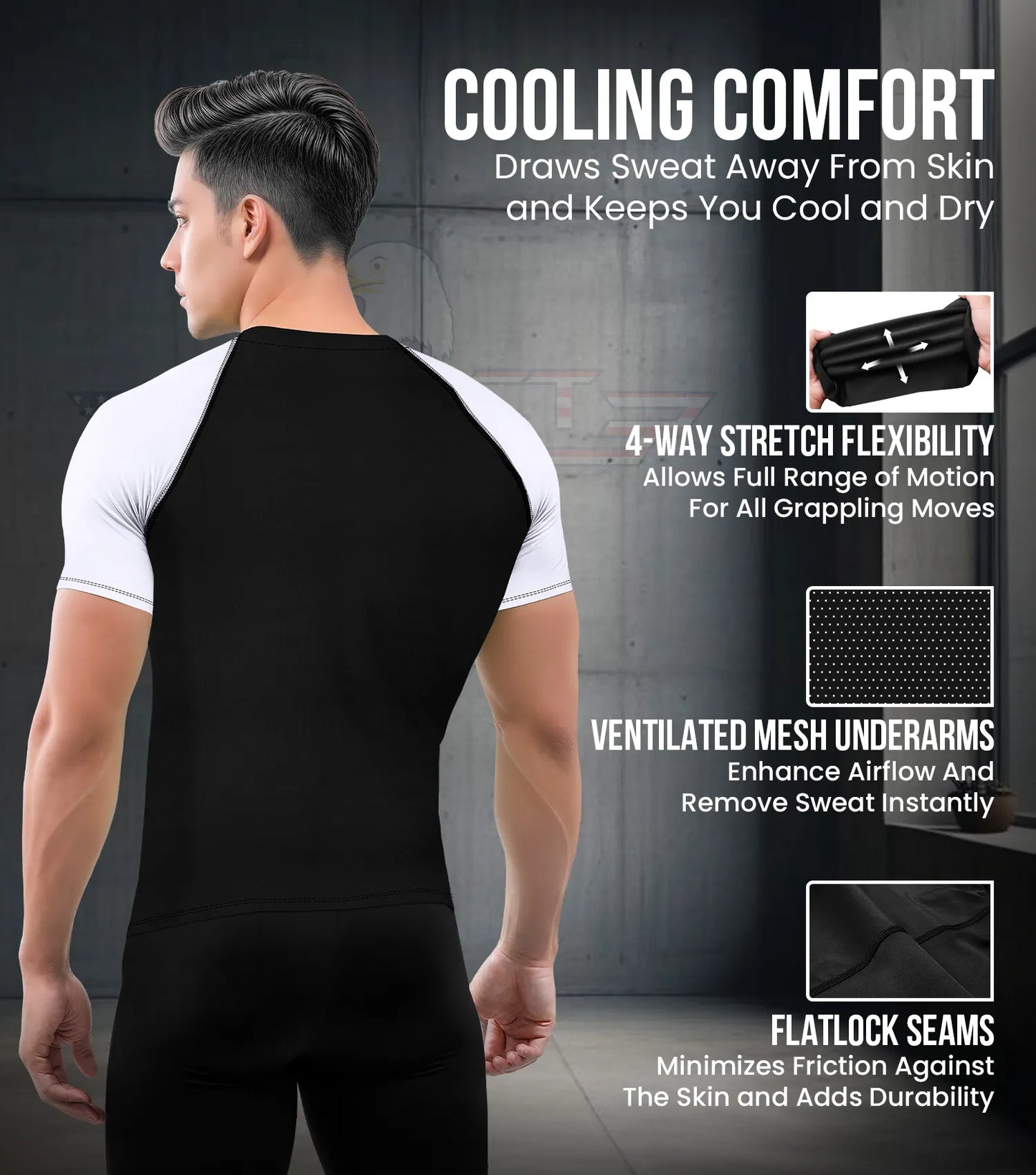 Men's White BJJ Rash Guard Short Sleeve